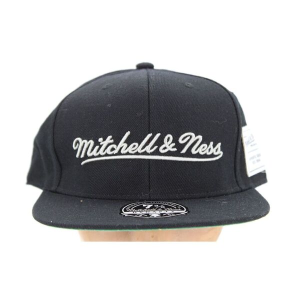Mitchell & Ness Black Gray Dynasty Foundation Script Fitted Hat Cap 7 3/8 New - Picture 1 of 9